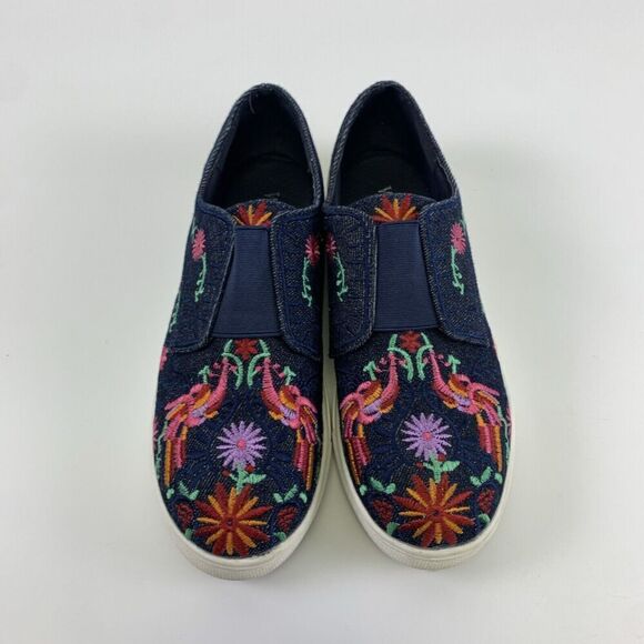 WANTED Floral Embroidered Slip On Sneaker Dark Denim Multicolor Gore Womens 6.5 - Picture 4 of 11